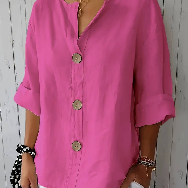 ELOISE™ – Relaxed Linen-Feel Button Blouse