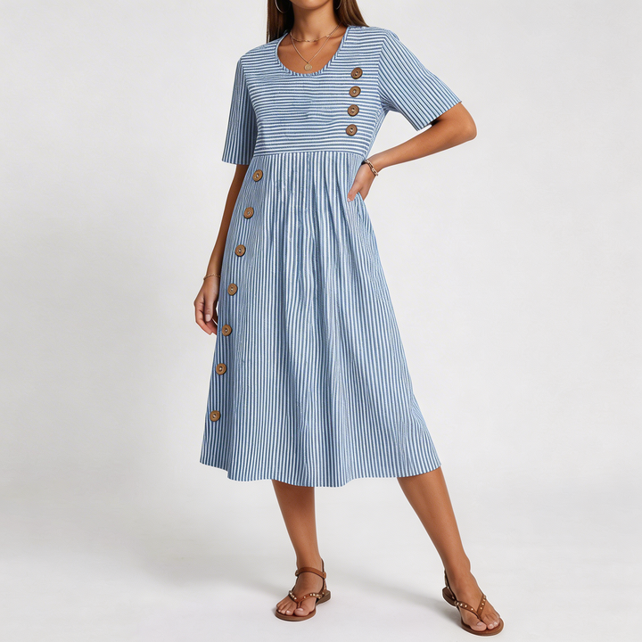 BEATRICE™ – Breathable Pinstripe Midi Dress
