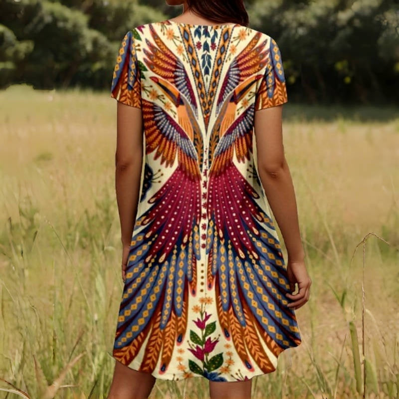 IRIS™ – Floral Peacock Print Midi Dress