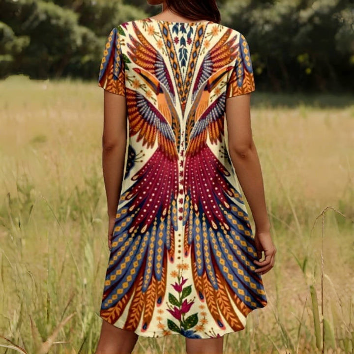 IRIS™ – Floral Peacock Print Midi Dress