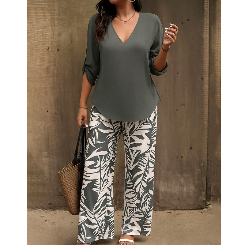RENÉE™ –Botanical Print Two-Piece Lounge Set
